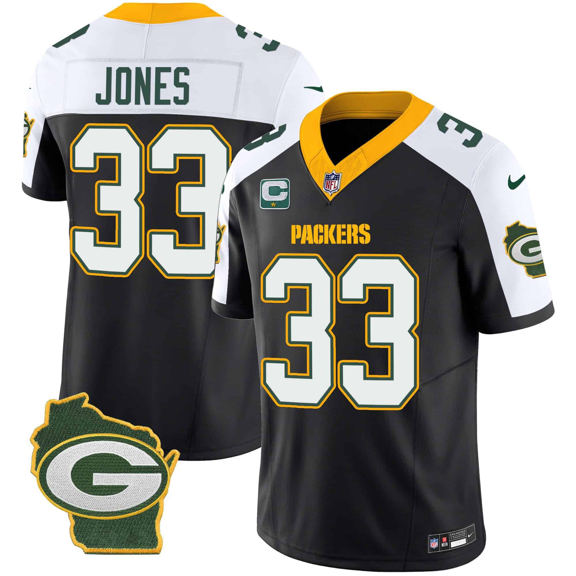 Men Green Bay Packers #33 Jones Black 2024 Nike Home Patch Vapor NFL Jersey->indianapolis colts->NFL Jersey